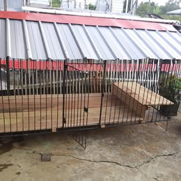 Dog kennel with vee roof