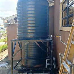 Steel water tank trestle with tank installed